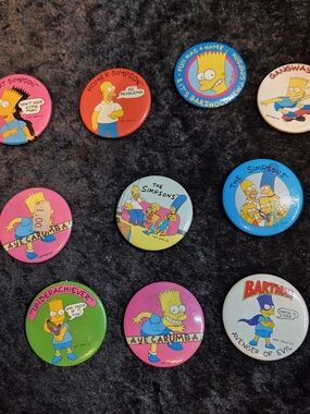 90s The Simpsons Bart Simpson Button Pin Lot Of 10 - Assorted Colors